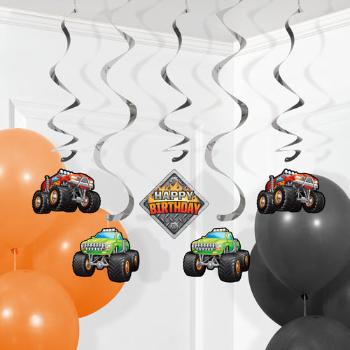 Monster Truck Rally Swirl Decorations 5ct | Kid's Birthday