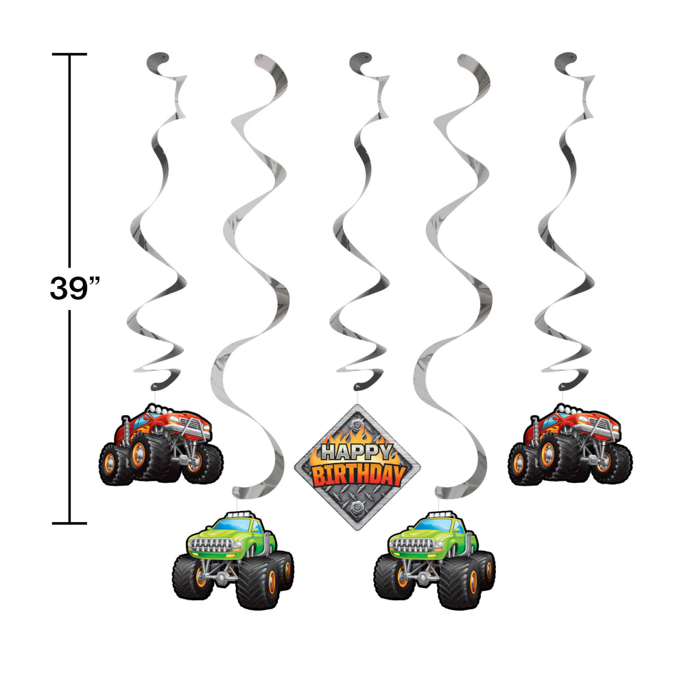 Monster Truck Rally Swirl Decorations 5ct | Kid's Birthday