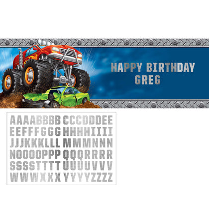 Monster Truck Rally Giant Party Banner with Lettering | Kid's Birthday