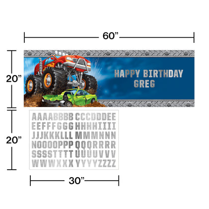 Monster Truck Rally Giant Party Banner with Lettering | Kid's Birthday
