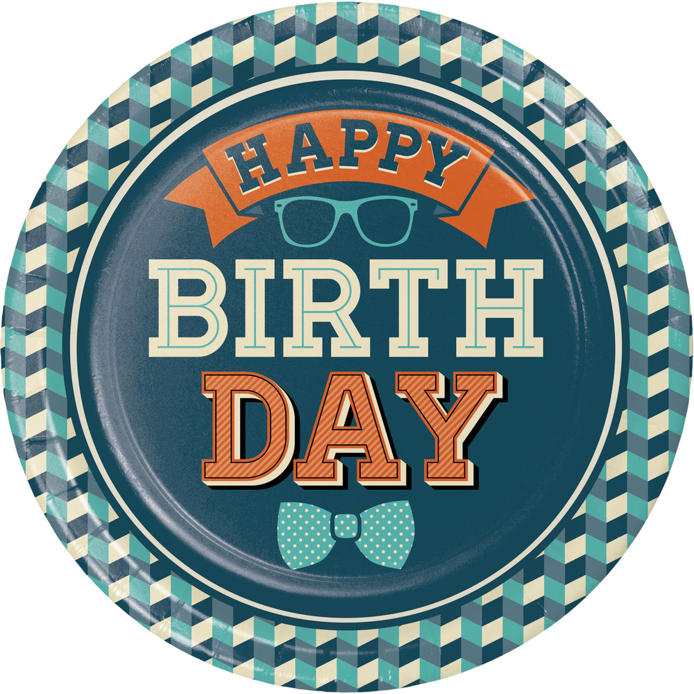 Hipster Birthday 9in Paper Plates 8ct | Generic Birthday
