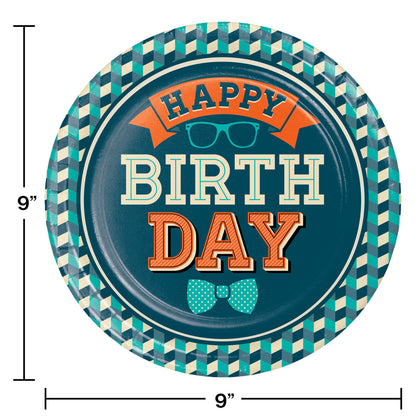 Hipster Birthday 9in Paper Plates 8ct | Generic Birthday