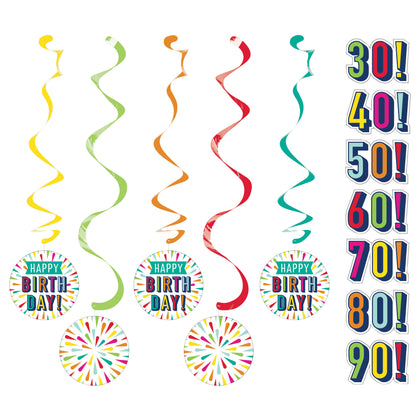 Birthday Burst Swirl Decorations | Milestone Birthday