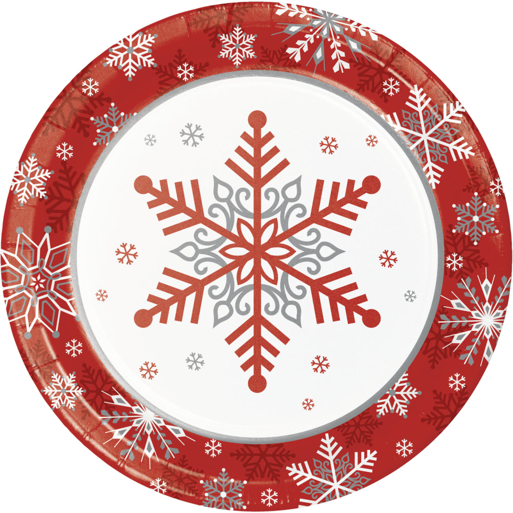 7in Paper Plates Red Snowflakes 8ct | Christmas
