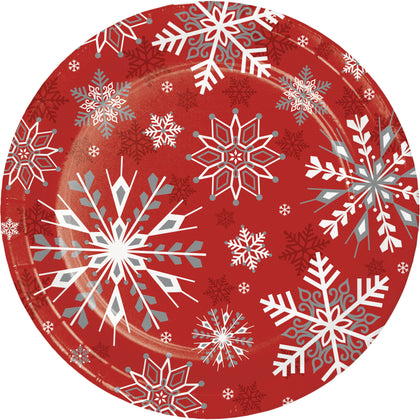 9in Paper Plates Red Snowflakes 8ct | Christmas