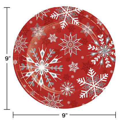 9in Paper Plates Red Snowflakes 8ct | Christmas