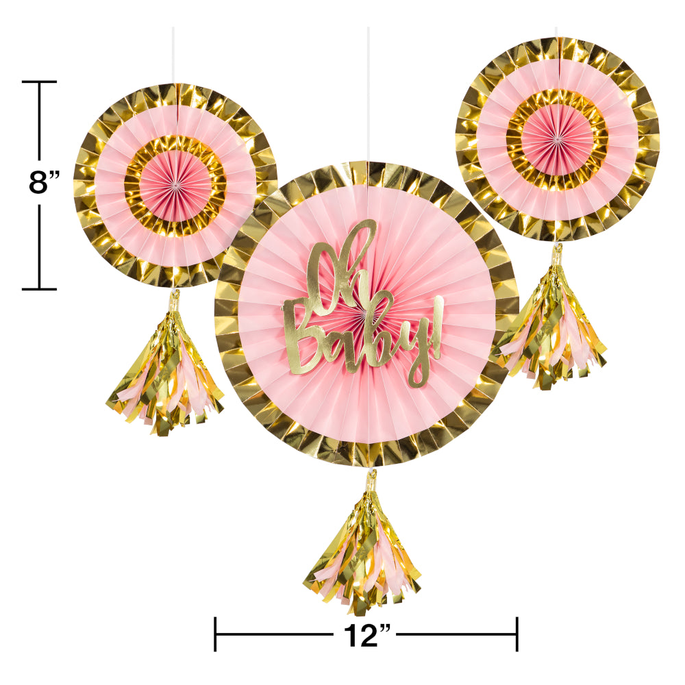 Pink Oh Baby Tassel Fans 3pc | Baby Shower
