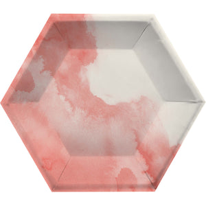 Pink Watercolor Hexagon 10in Plates 8ct |  General Entertainment