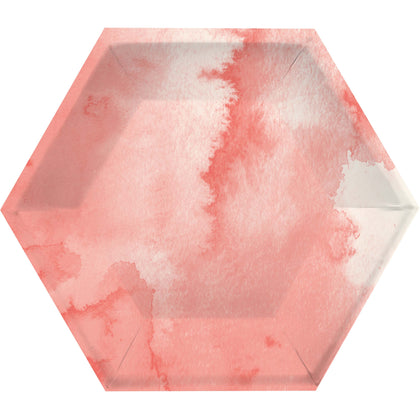 Pink Watercolor Hexagon 8in Plates 8ct |  General Entertainment