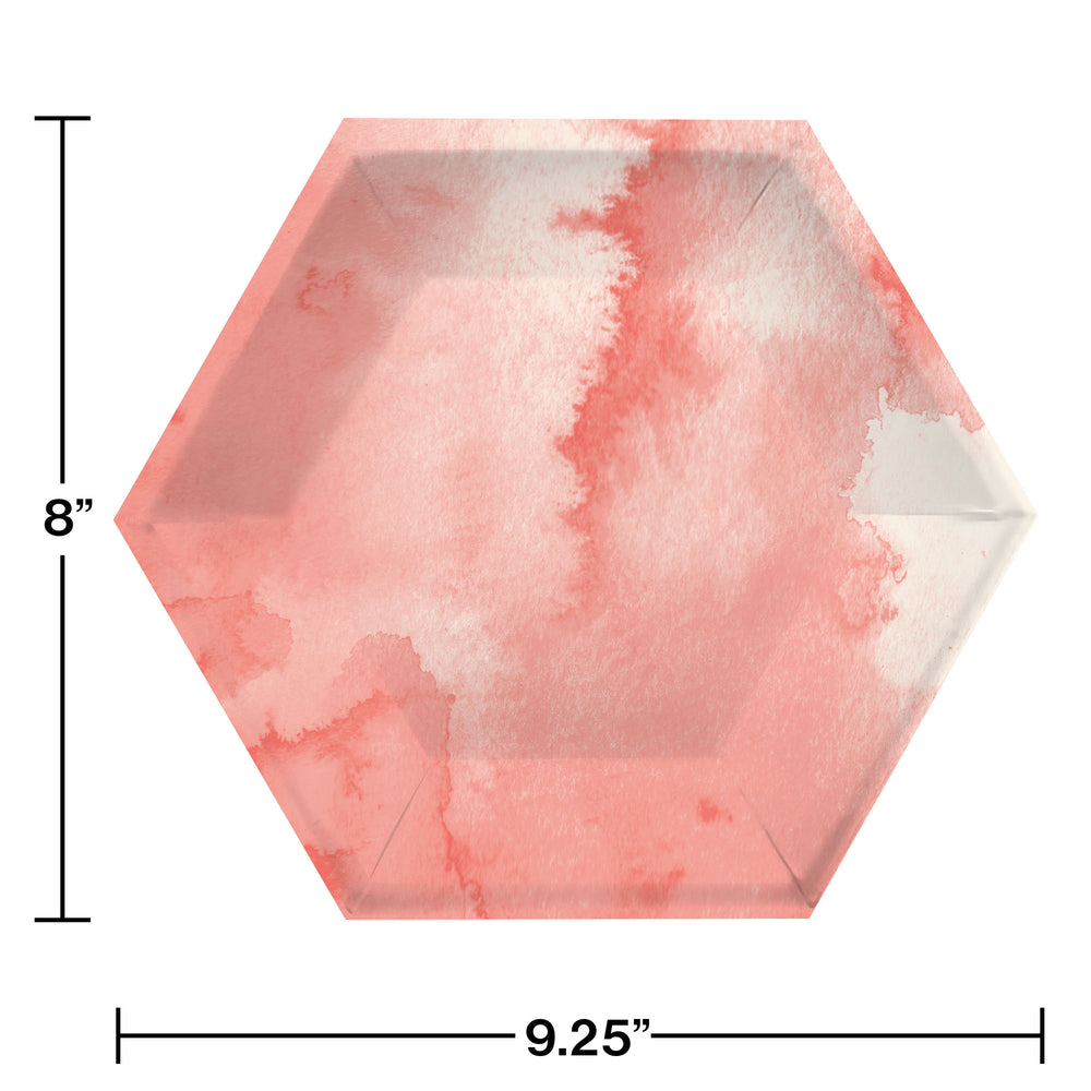 Pink Watercolor Hexagon 8in Plates 8ct |  General Entertainment