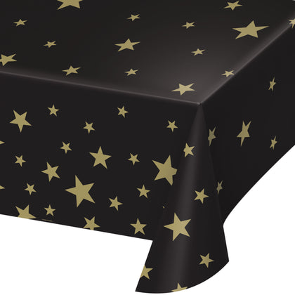 Black & Gold Stars Plastic Table Cover | General Entertaining