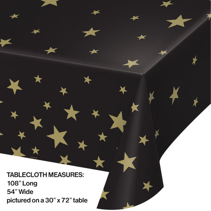 Black & Gold Stars Plastic Table Cover | General Entertaining