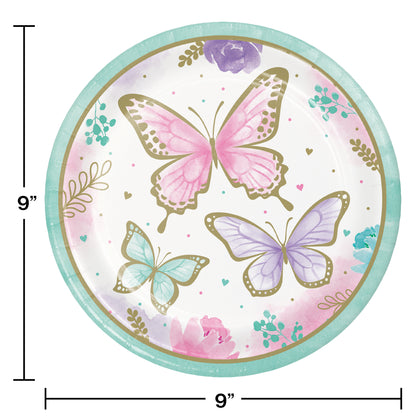 Butterfly Shimmer 9in Paper Plates 8ct | Kid's Birthday