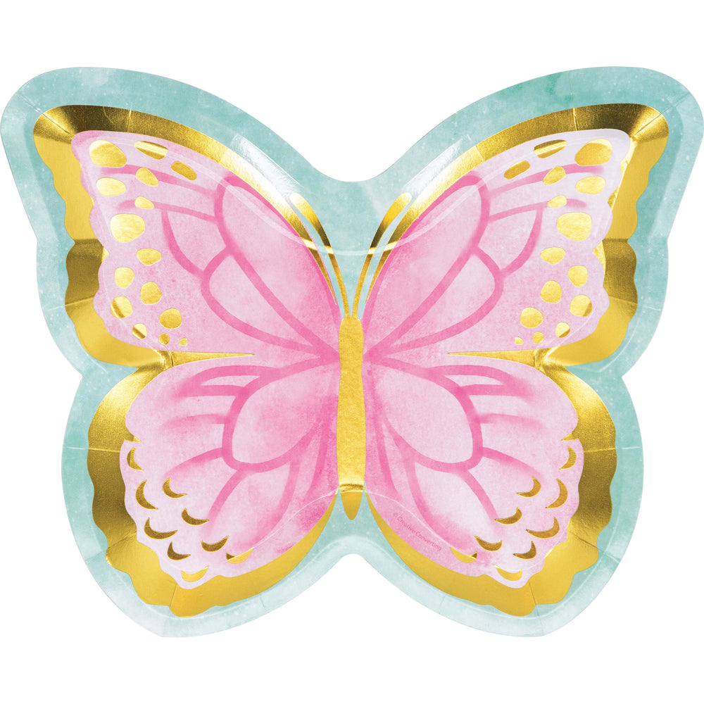 Butterfly Shimmer Shaped Foil Plates 8ct | Kid's Birthday