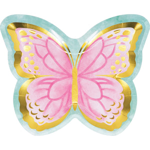 Butterfly Shimmer Shaped Foil Plates 8ct | Kid's Birthday