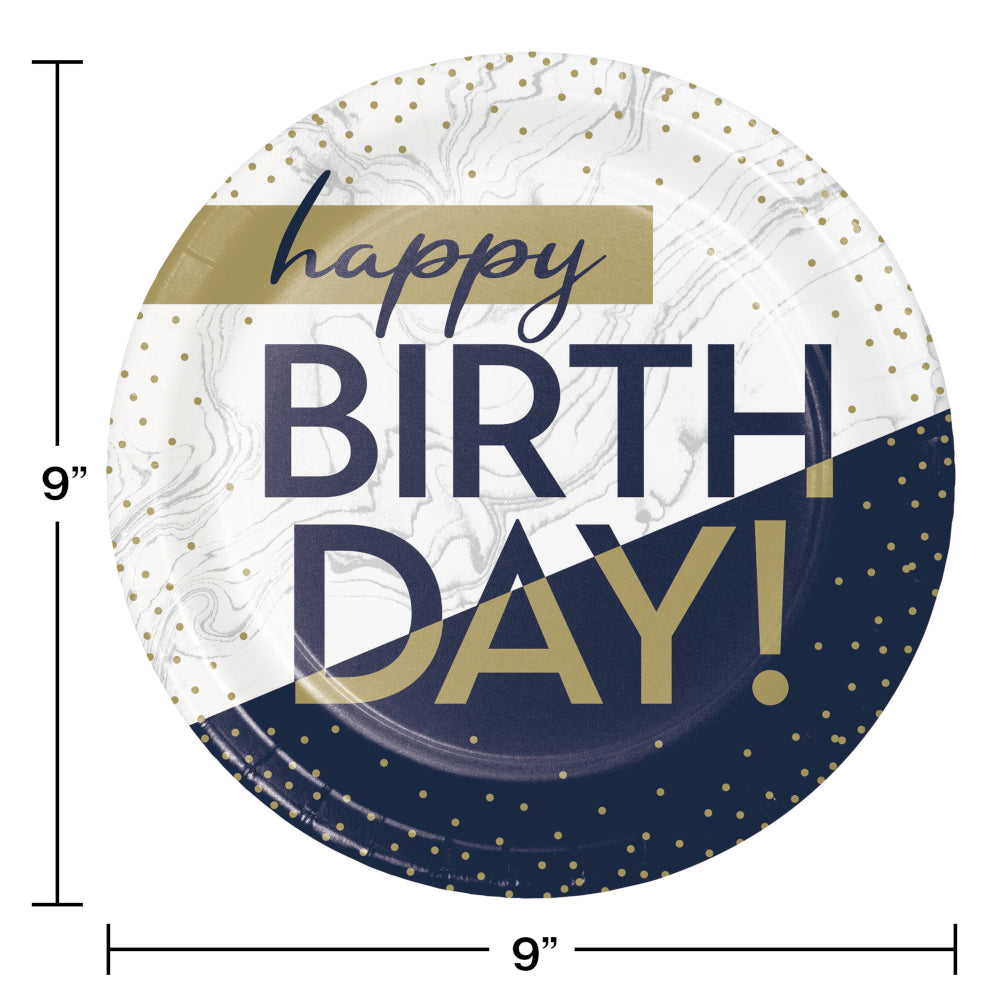 Navy and Gold 9in Plates 8ct | Milestone Birthday
