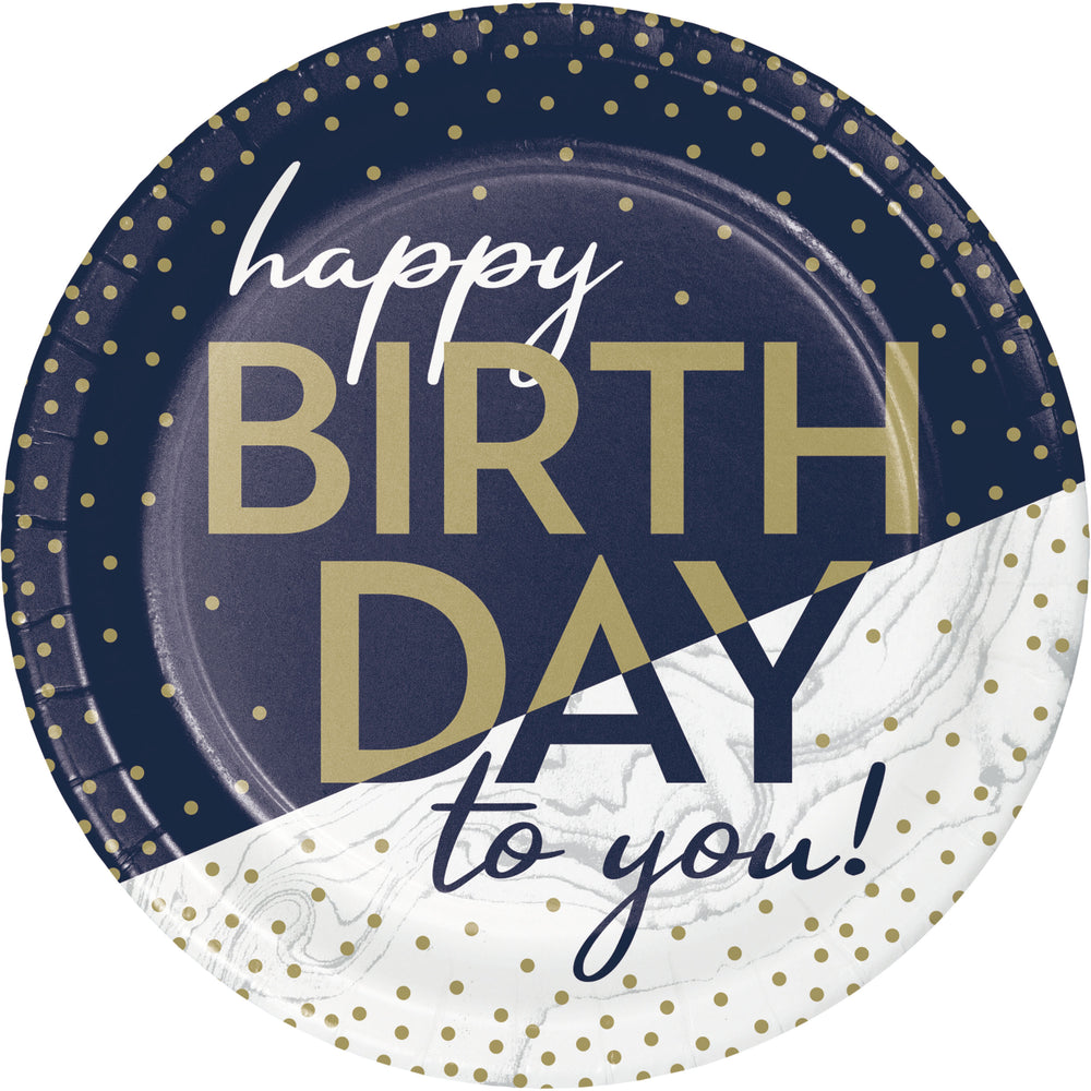 Navy and Gold 7in plates 8ct | Milestone Birthday