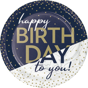Navy and Gold 7in plates 8ct | Milestone Birthday