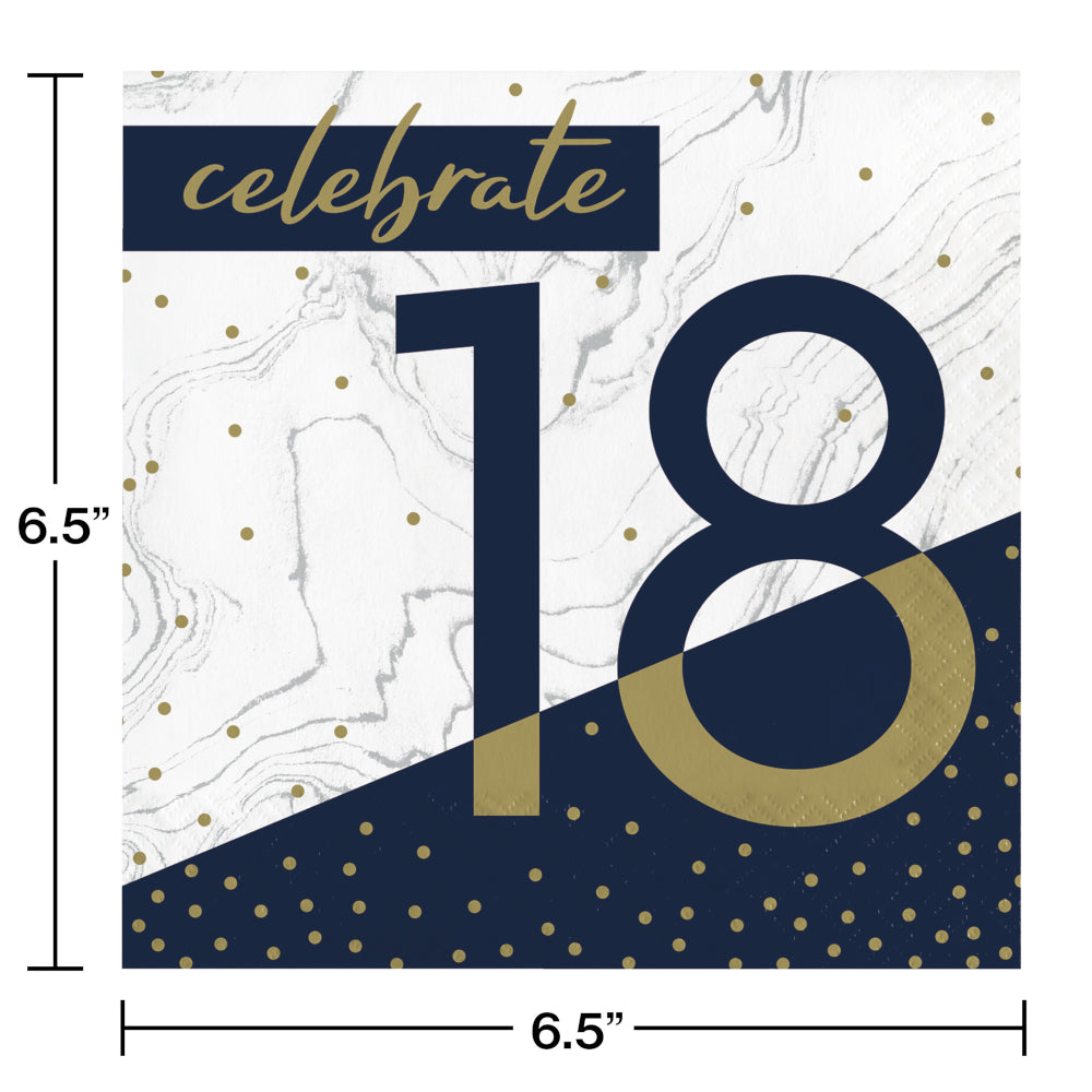 Navy and Gold 18 Luncheon Napkins 16ct | Milestone Birthday