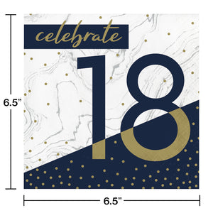 Navy and Gold 18 Luncheon Napkins 16ct | Milestone Birthday