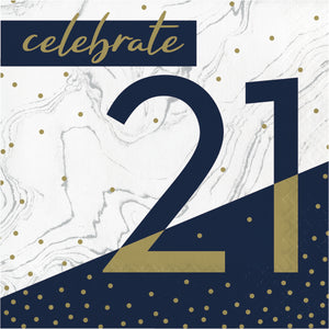 Navy and Gold 21 Luncheon Napkins 16ct | Milestone Birthday