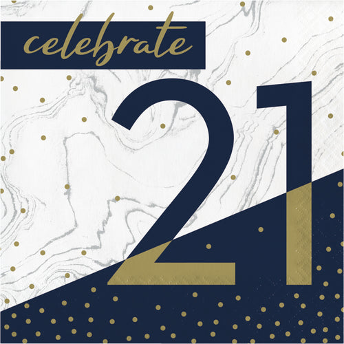 Navy and Gold 21 Luncheon Napkins 16ct | Milestone Birthday