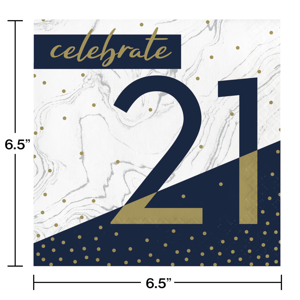 Navy and Gold 21 Luncheon Napkins 16ct | Milestone Birthday