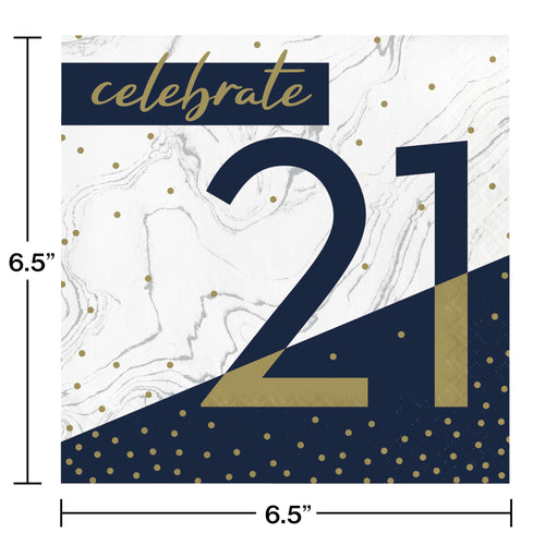 Navy and Gold 21 Luncheon Napkins 16ct | Milestone Birthday