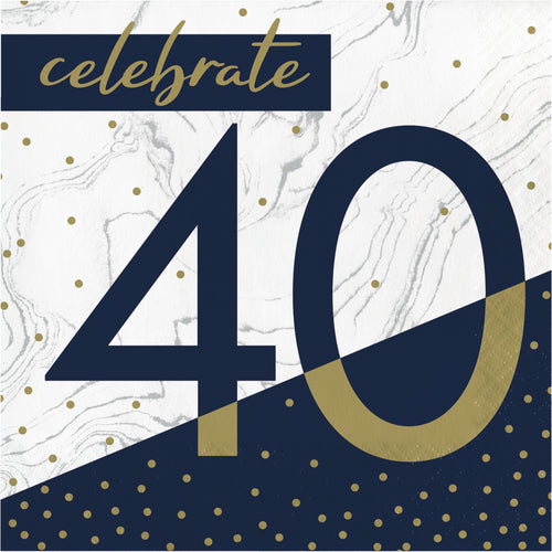Navy and Gold 40  Luncheon Napkins 16ct | Milestone Birthday
