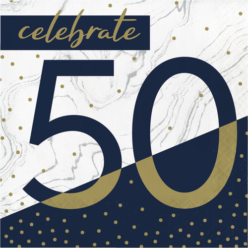 Navy and Gold 50 Luncheon Napkins 16ct | Milestone Birthday
