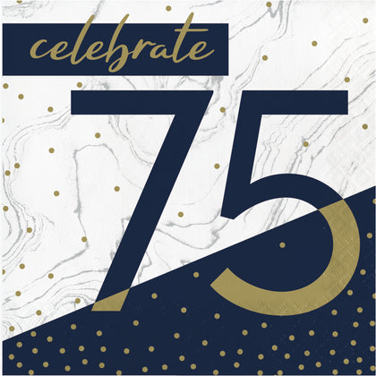 Navy and Gold 75 Luncheon Napkins 16ct | Milestone Birthday