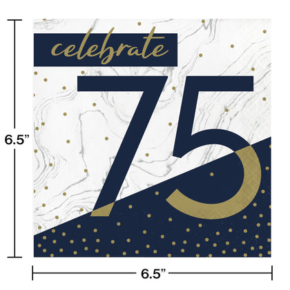 Navy and Gold 75 Luncheon Napkins 16ct | Milestone Birthday