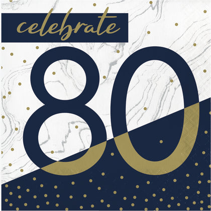 Navy and Gold 80 Luncheon Napkins 16ct | Milestone Birthday