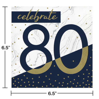 Navy and Gold 80 Luncheon Napkins 16ct | Milestone Birthday