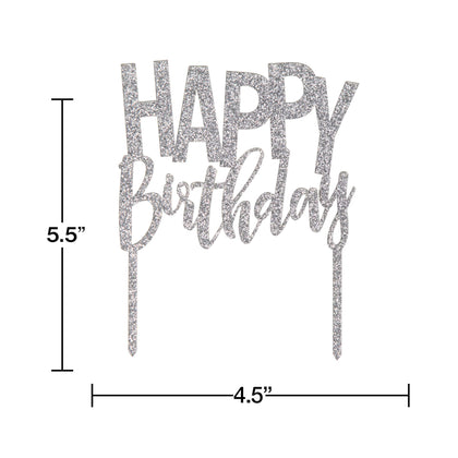 Silver Acrylic Happy Birthday Cake Topper | Generic Birthday