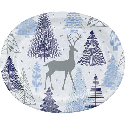 Silver Snowfall Oval Paper Plates 8ct | Christmas