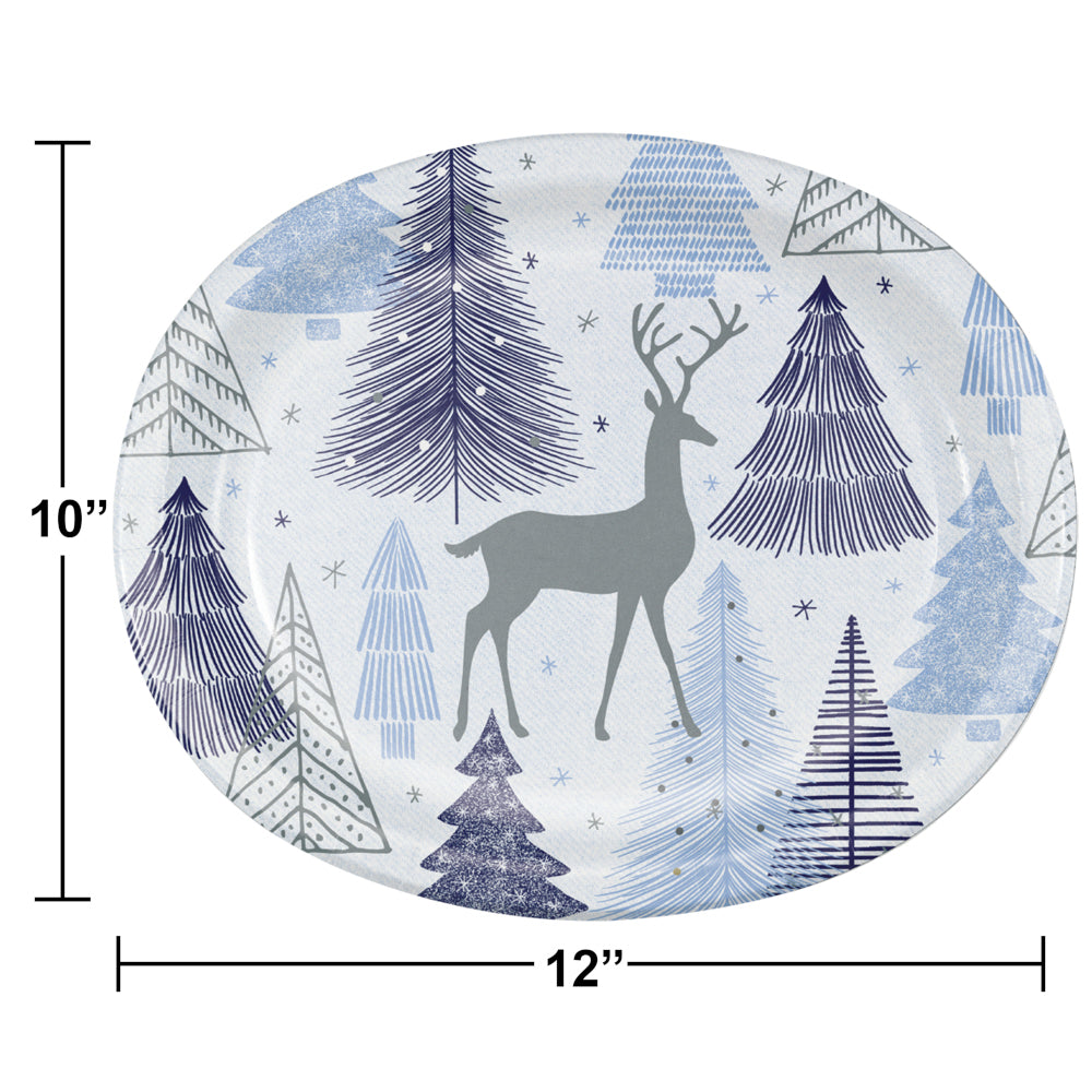 Silver Snowfall Oval Paper Plates 8ct | Christmas