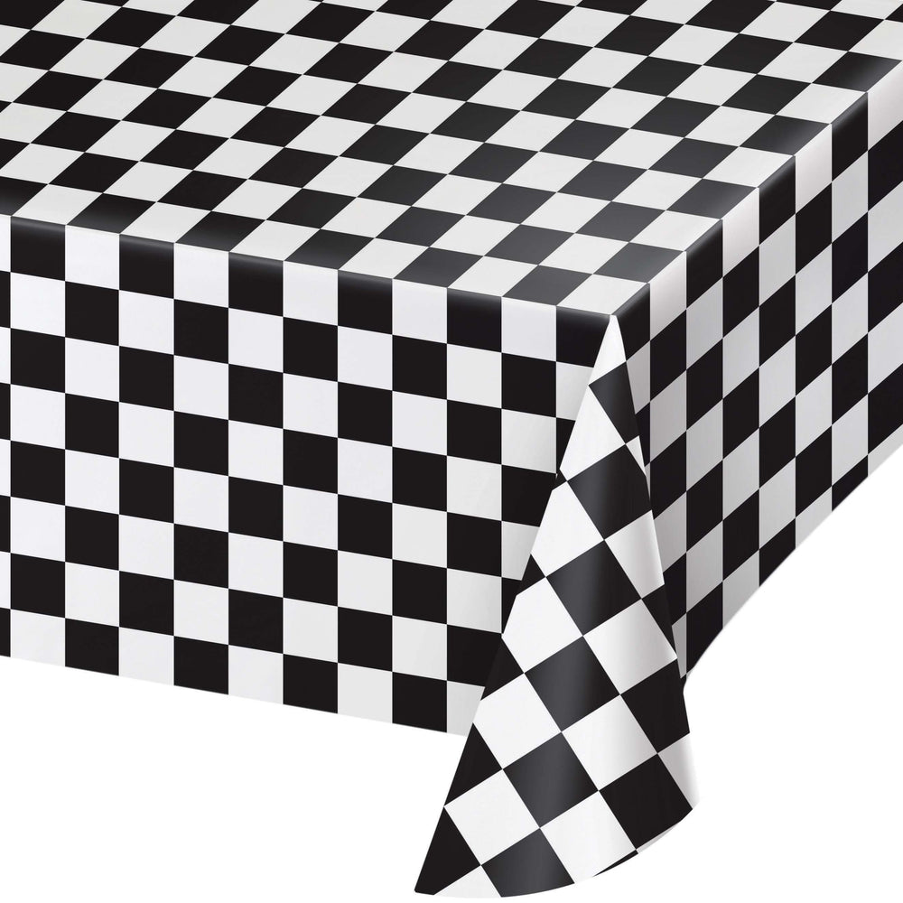 Racing Black and White Checkered Plastic Table Cover | Kid's Birthday