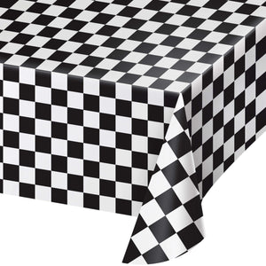 Racing Black and White Checkered Plastic Table Cover | Kid's Birthday