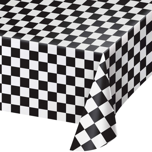 Racing Black and White Checkered Plastic Table Cover | Kid's Birthday