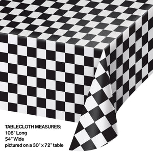 Racing Black and White Checkered Plastic Table Cover | Kid's Birthday