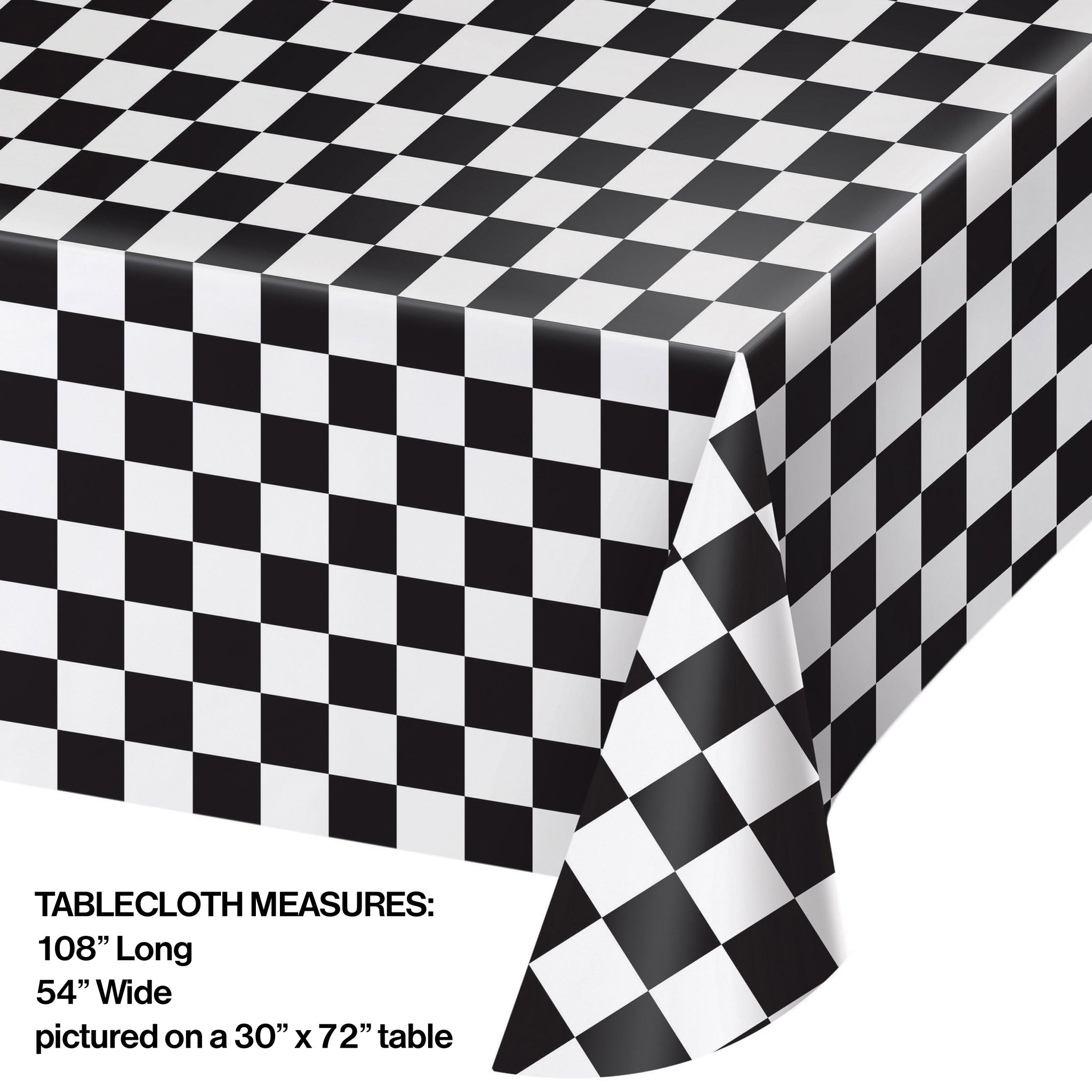 Racing Black and White Checkered Plastic Table Cover | Kid's Birthday