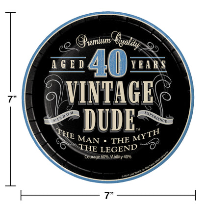 Vintage Dude 40 Cake Plates 8ct | Milestone Birthday