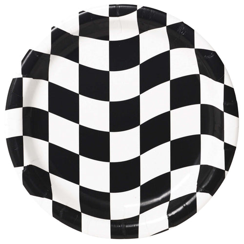 Black & White Check 9in Paper Plates 8ct | Kid's Birthday