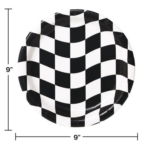 Black & White Check 9in Paper Plates 8ct | Kid's Birthday