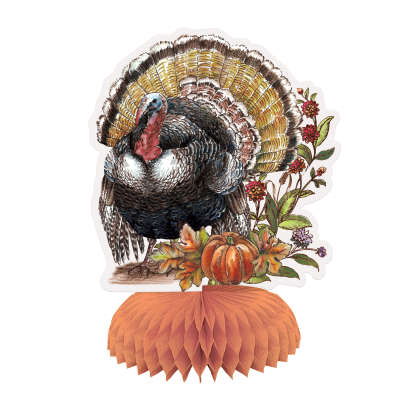 Plaid Turkey Mini Honeycomb Decorations  4ct | Thanksgiving