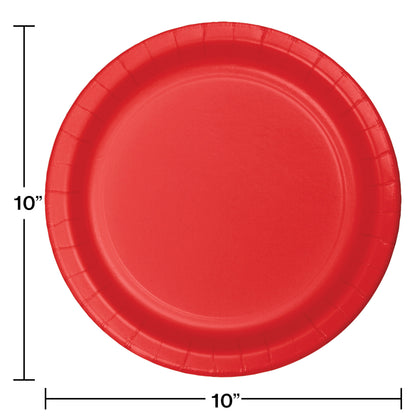 Classic Red Paper 10in Dinner Plates 24ct | Solids