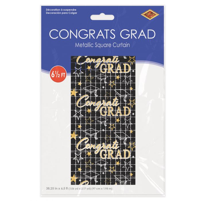 Congrats Grad Metallic Square Curtain | Graduation