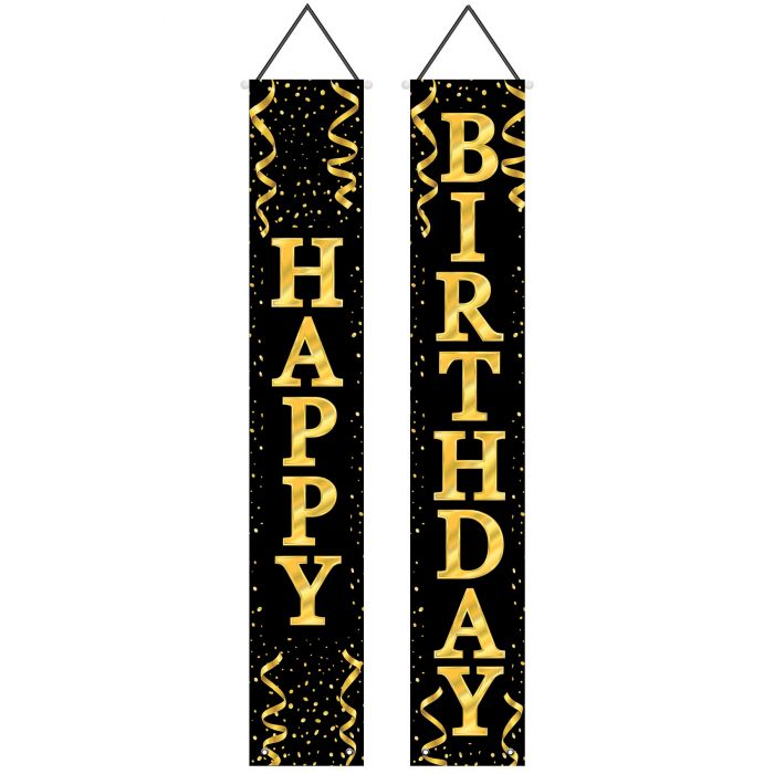 Gold Happy Birthday Fabric Door Panel Set