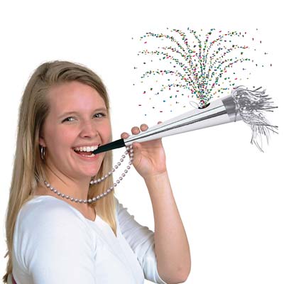 Silver Beads w/Confetti Horn 36" | New Years Eve